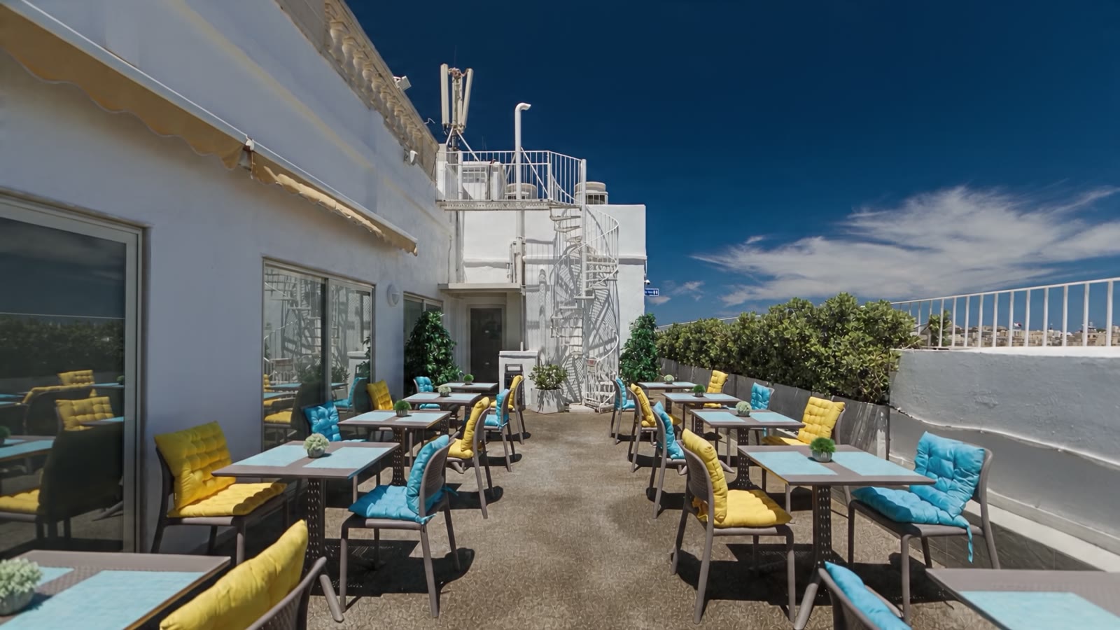 Descending onto the Osborne rooftop terrace in Valletta